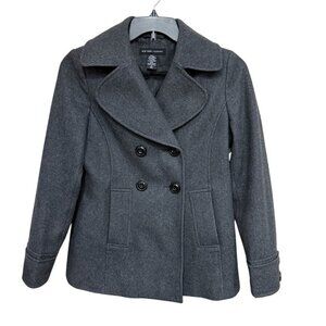 New York & Co. Women's Wool-Blend Double-Breasted Coat Sz 4 Gray Classic Style